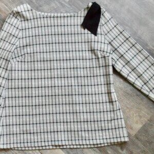 Talbots Plaid Jacquard Long Sleeve Knit Top w/ Bow Accent Sx Lg